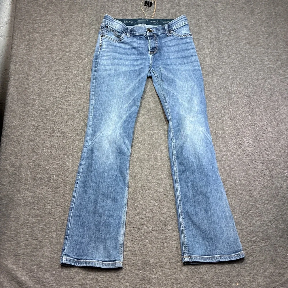 Wrangler Shiloh Riding Jeans Bootcut Womens 7x32 Blue Flex Waistband Embroidered
